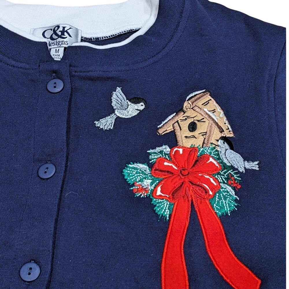 NWOT Winter / Christmas Sweater M Country Bird Cottagecore Blue